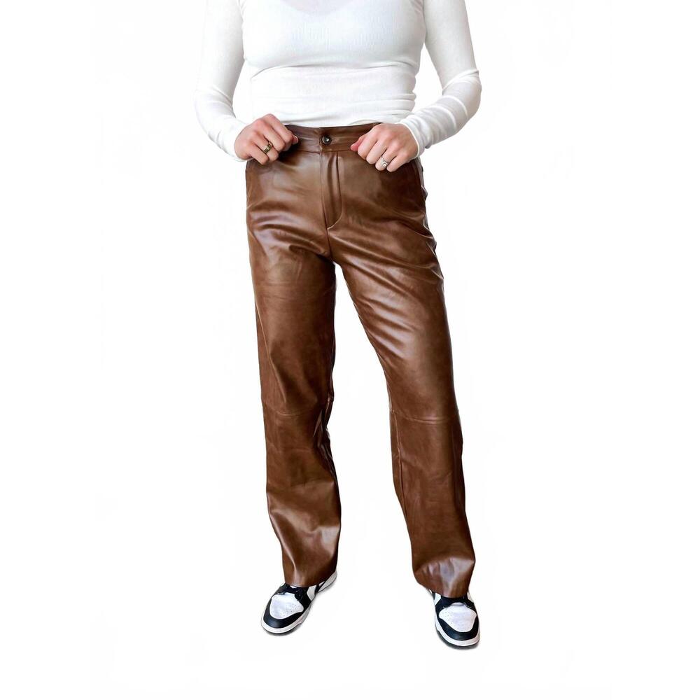 NEW MILIO MILANO selma high waisted leather pants in cognac